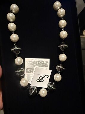 Joan Boyce Ivory Pearl and Black Faceted Bead Necklace